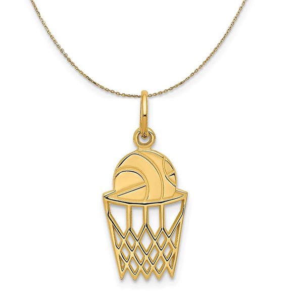 14k Yellow Gold Polished Basketball and Net Necklace 20 Inch